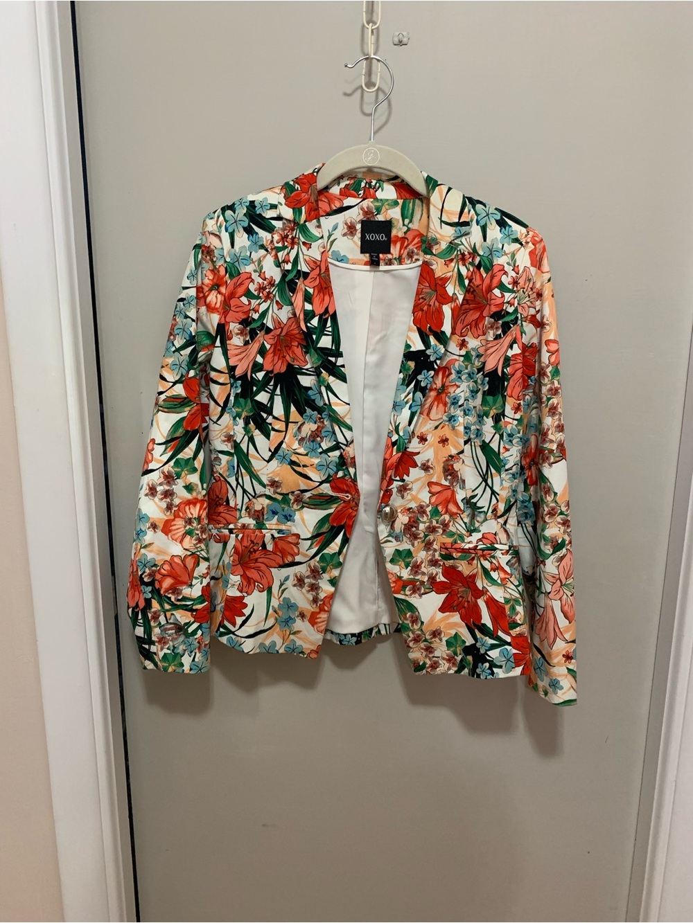 XOXO Floral Blazer in White, Red & Green